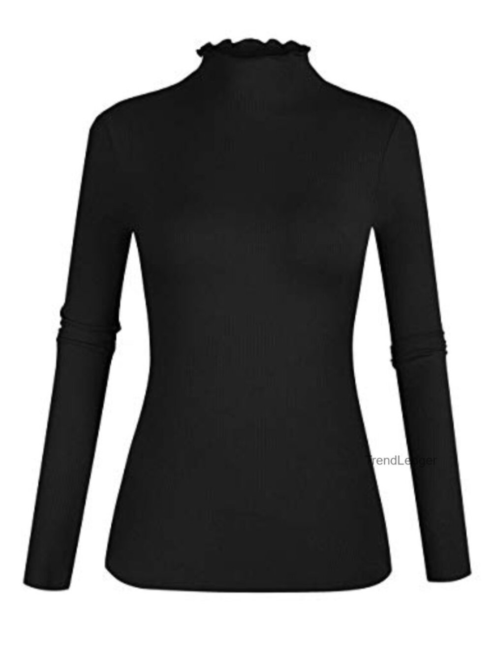 Women's Lettuce Trim Mock Neck Ribbed Knit Long Sleeve Tee Top